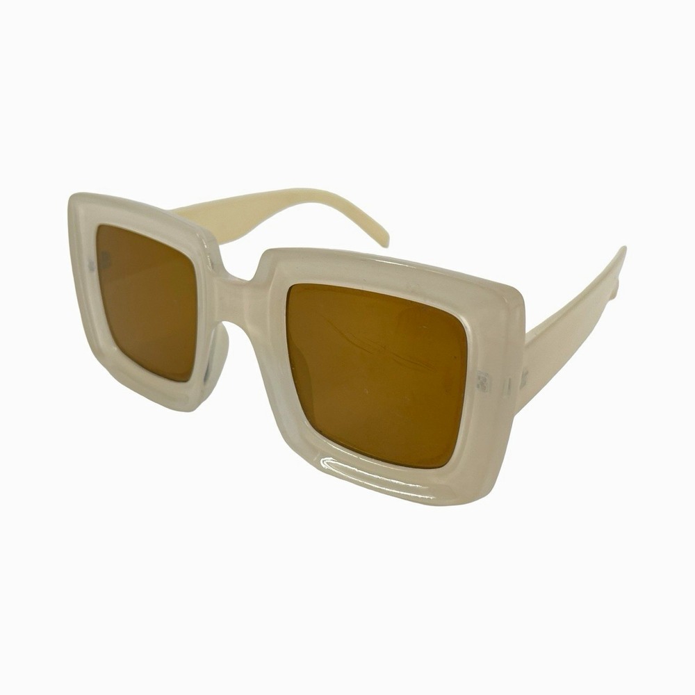 Women's Oversized Square Sunglasses Cream Ivory Frame Amber Brown Lens Retro Mod